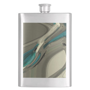 Grey and Blue Abstract Art Hip Flask