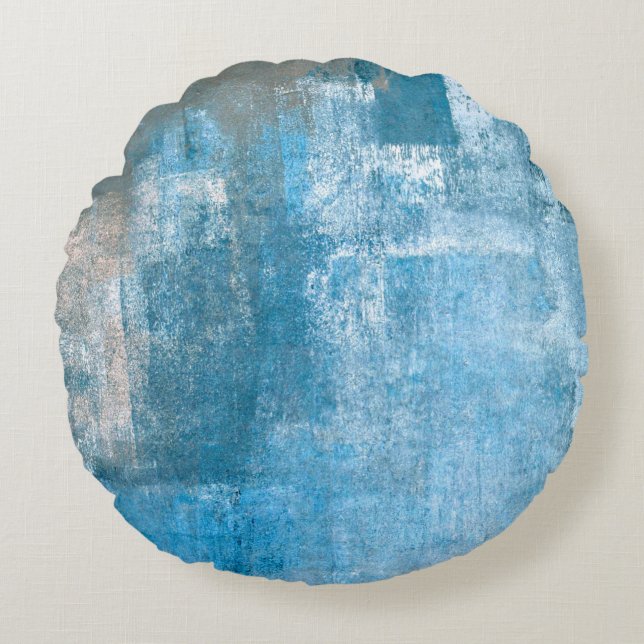 Grey and Blue Abstract Art Paintingabstract, paint Round Pillow (Front)