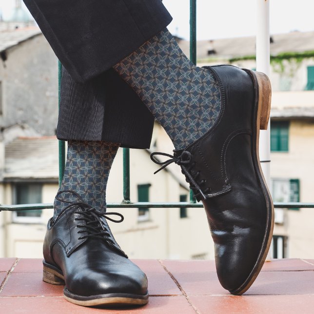   Grey and Blue Abstract Plant Pattern Cool Nature Socks (Creator Uploaded)