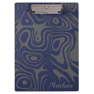 Grey and Blue Abstract Swirly Pattern Personalised Clipboard