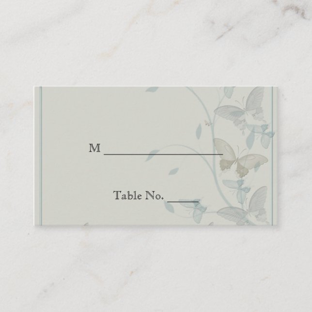 Grey and Blue Butterfly Meadow Wedding Place Cards (Front)