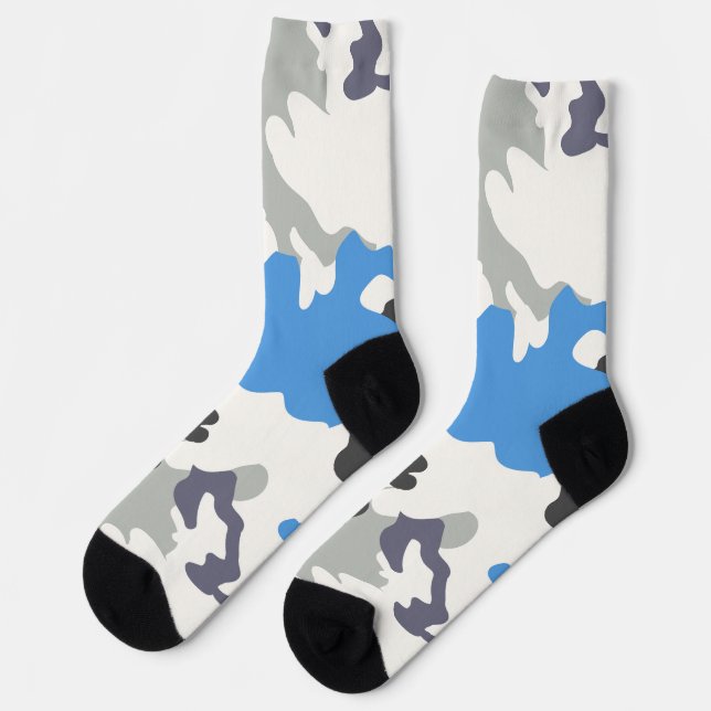 Grey and Blue Camouflage Design Socks (Left)