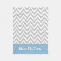 Grey and Blue Chevron Baby Name Monogrammed