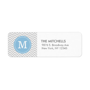 Grey and Blue Chevron Monogram Return Address