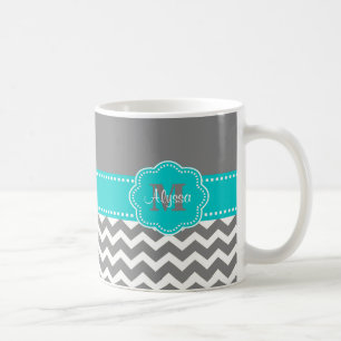 Grey and Blue Chevron Personalized Mug