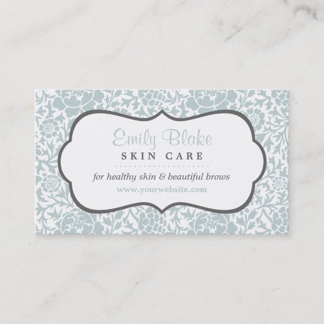 Grey and Blue Floral Damask Appointment Card (Front)