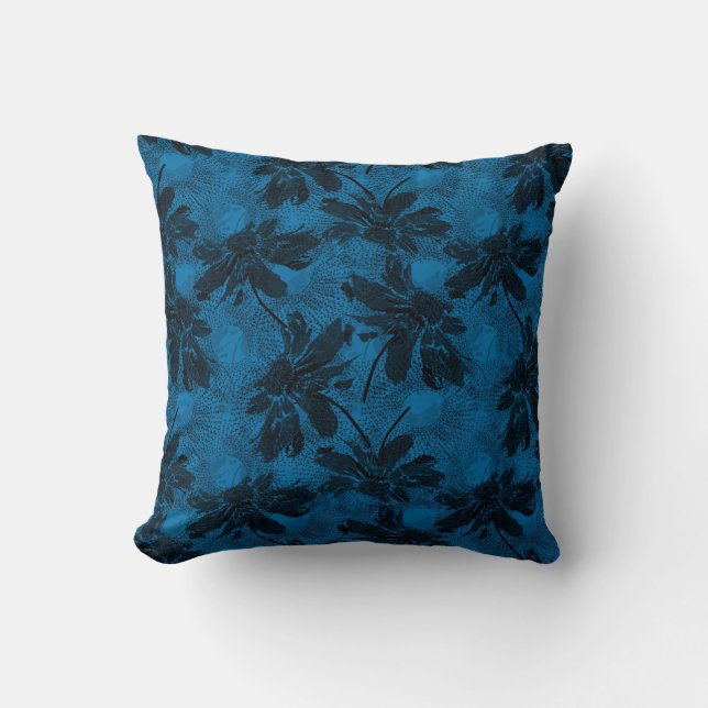Grey and blue floral pattern. throw pillow (Front)