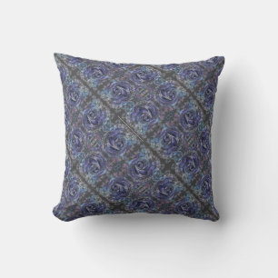 Grey and Blue Floral Throw Pillow