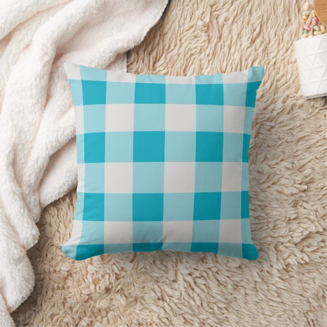 Grey And Blue Gingham Pattern  Throw Pillow (Blanket)