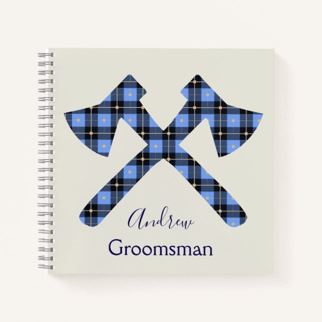 Grey and Blue Groomsman double cross axe Notebook (Front)