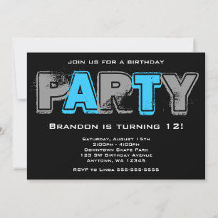 Grey and Blue Grunge Birthday Party Invitation