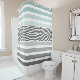 Grey and Blue Herringbone Shower Curtain
