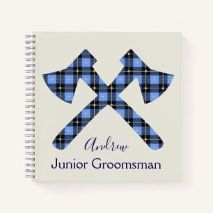 Grey and Blue Junior Groomsman plaid axe Notebook