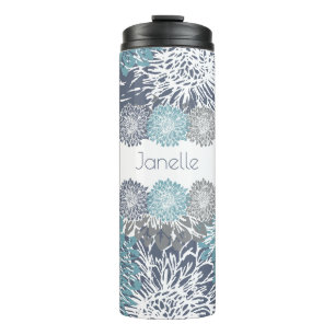 Grey and Blue Mums Thermal Tumbler