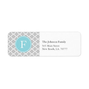 Grey and Blue Quatrefoil Monogram Address Labels