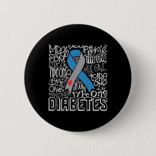 Grey And Blue Ribbon Typography Type 1 Diabetes Aw 2 Inch Round Button