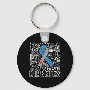 Grey And Blue Ribbon Typography Type 1 Diabetes Aw Keychain