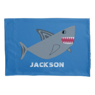 Grey and Blue Shark Kids Personalized Fish Pillowcase