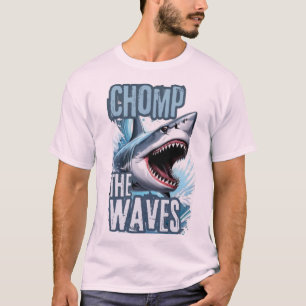 Grey and Blue Shark Waves Graffiti Street Style T-Shirt