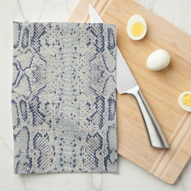 Grey and Blue Snake Skin Animal Print Kitchen Towel (Quarter Fold)