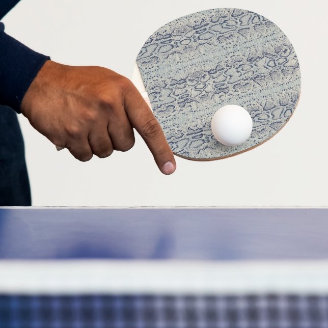 Grey and Blue Snake Skin Animal Print Ping Pong Paddle (Insitu)