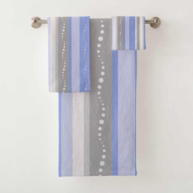 Grey And Blue Stripes Bath Towel Set (Insitu)