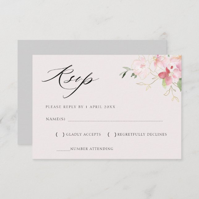 grey and blush floral gold RSVP card (Front/Back)