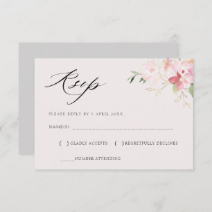 grey and blush floral gold RSVP card