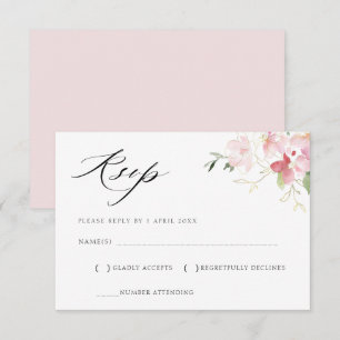 grey and blush pink floral RSVP card