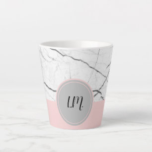 Grey and Blush White Marble Personalized Latte Mug