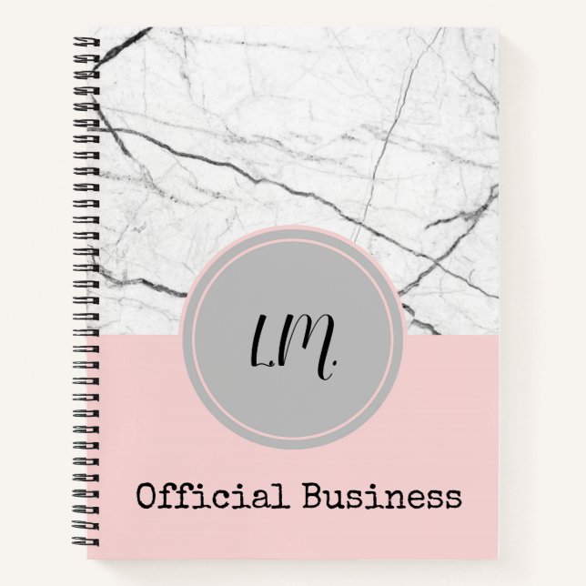 Grey and Blush White Marble Personalized Notebook (Front)