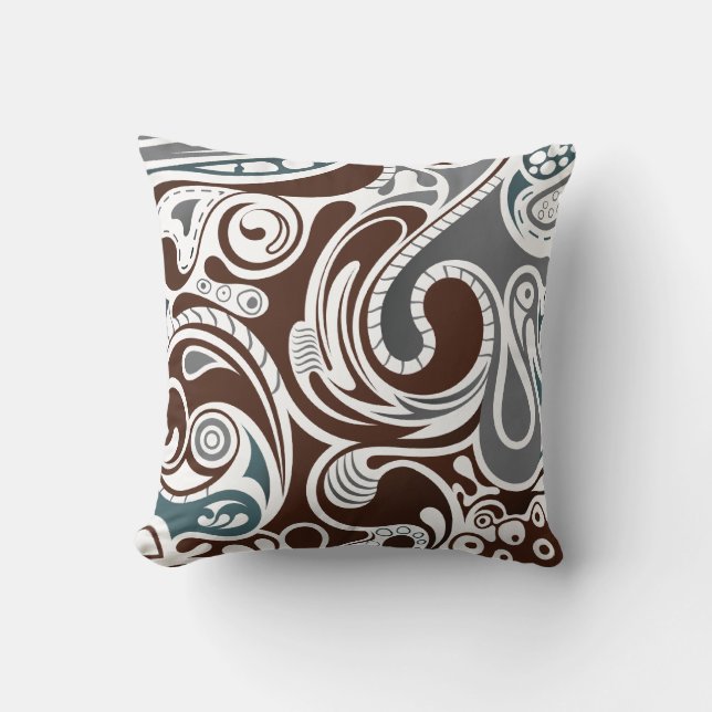 Grey and Brown Abstract Throw Pillow (Front)