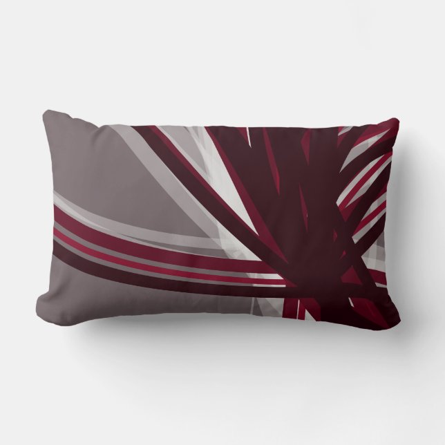 Grey and Burgundy Artistic Abstract Design Lumbar Pillow (Front)