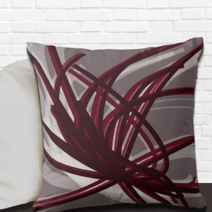 Grey and Burgundy Artistic Abstract Ribbons Throw Pillow