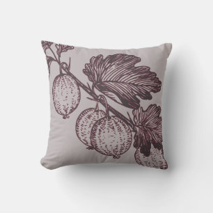 Grey and Burgundy Botanical   Gooseberries Throw Pillow