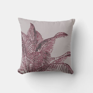 Grey and Burgundy Botanical   Palm Throw Pillow