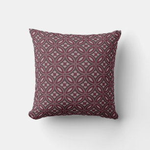 Grey and Burgundy Elegant Floral Tile Pattern Throw Pillow