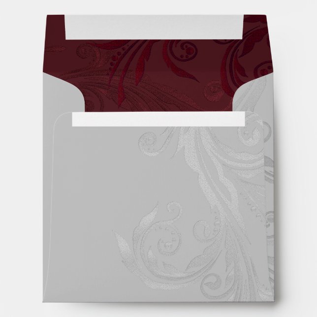 Grey and Burgundy Flourish Custom Wedding Envelope (Back (Bottom))