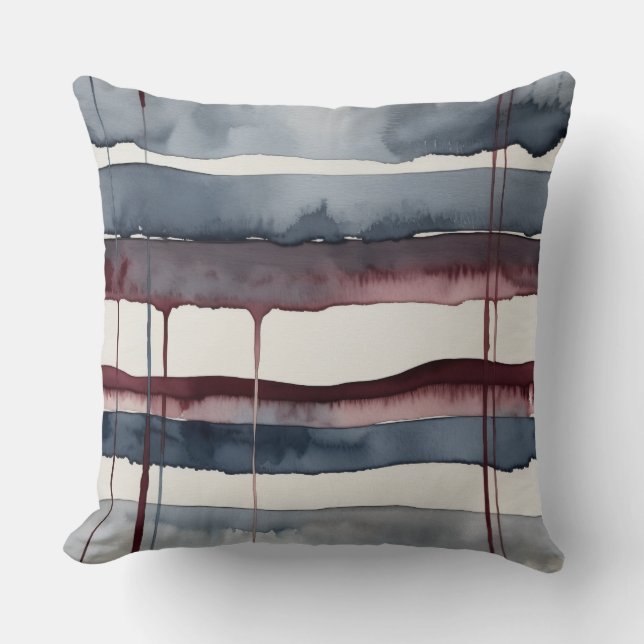 Grey and Burgundy Watercolor  Throw Pillow (Front)