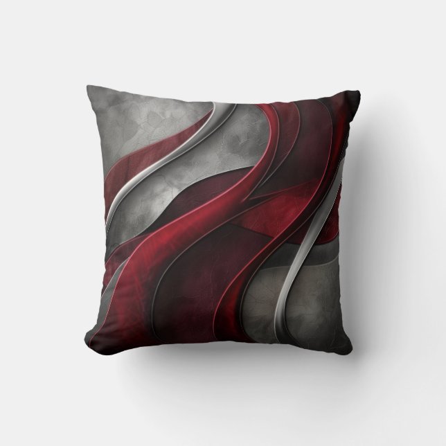 Grey and Burgundy Wine Abstract Art  Throw Pillow (Front)