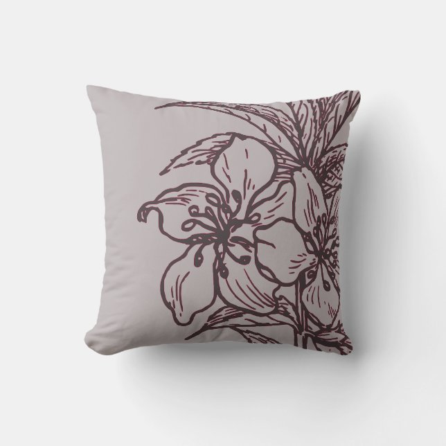 Grey and Burgundy Wine Botanical | Almond Plant Throw Pillow (Front)
