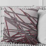 Grey and Burgundy Wine Modern Elegant Abstract Throw Pillow<br><div class="desc">Modern throw pillow features an elegant abstract linear composition in burgundy and wine on a grey background. Inspired by tall dune grasses, this throw pillow is reversible. Grey and burgundy artistic design on front; solid grey on back. The artistic design on the front is a layered composition to offer depth...</div>