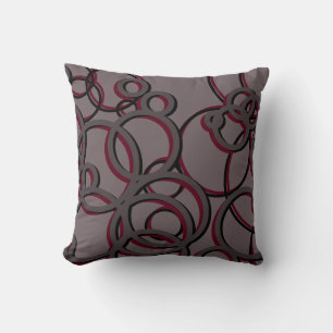 Grey and Burgundy Wine Modern Geometric Circles Throw Pillow