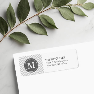 Grey and Charcoal Chevron Monogram Return Address