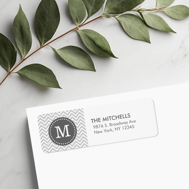 Grey and Charcoal Chevron Monogram Return Address (Creator Uploaded)