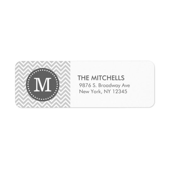 Grey and Charcoal Modern Chevron Custom Monogram Return Address Label