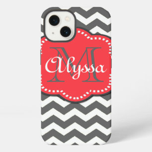 Grey and Coral Chevron Monogram Cover