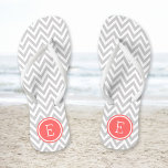 Grey and Coral Chevron Monogram Flip Flops<br><div class="desc">Custom printed flip flop sandals with a stylish modern chevron pattern and your custom monogram or other text in a circle frame. Click Customize It to change text fonts and colours or add your own images to create a unique one of a kind design!</div>