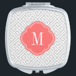 Grey and Coral Greek Key Monogram Makeup Mirror<br><div class="desc">Stylish modern travel compact mirror features a cute preppy Greek key pattern. Personalize it with your monogram or other custom text in a chic quatrefoil frame. Click Customize It to add your own text and images or change text fonts and colours to create a unique one of a kind design....</div>