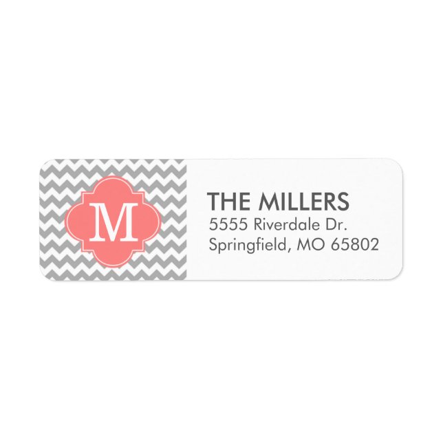 Grey and Coral Modern Chevron Custom Monogram (Front)
